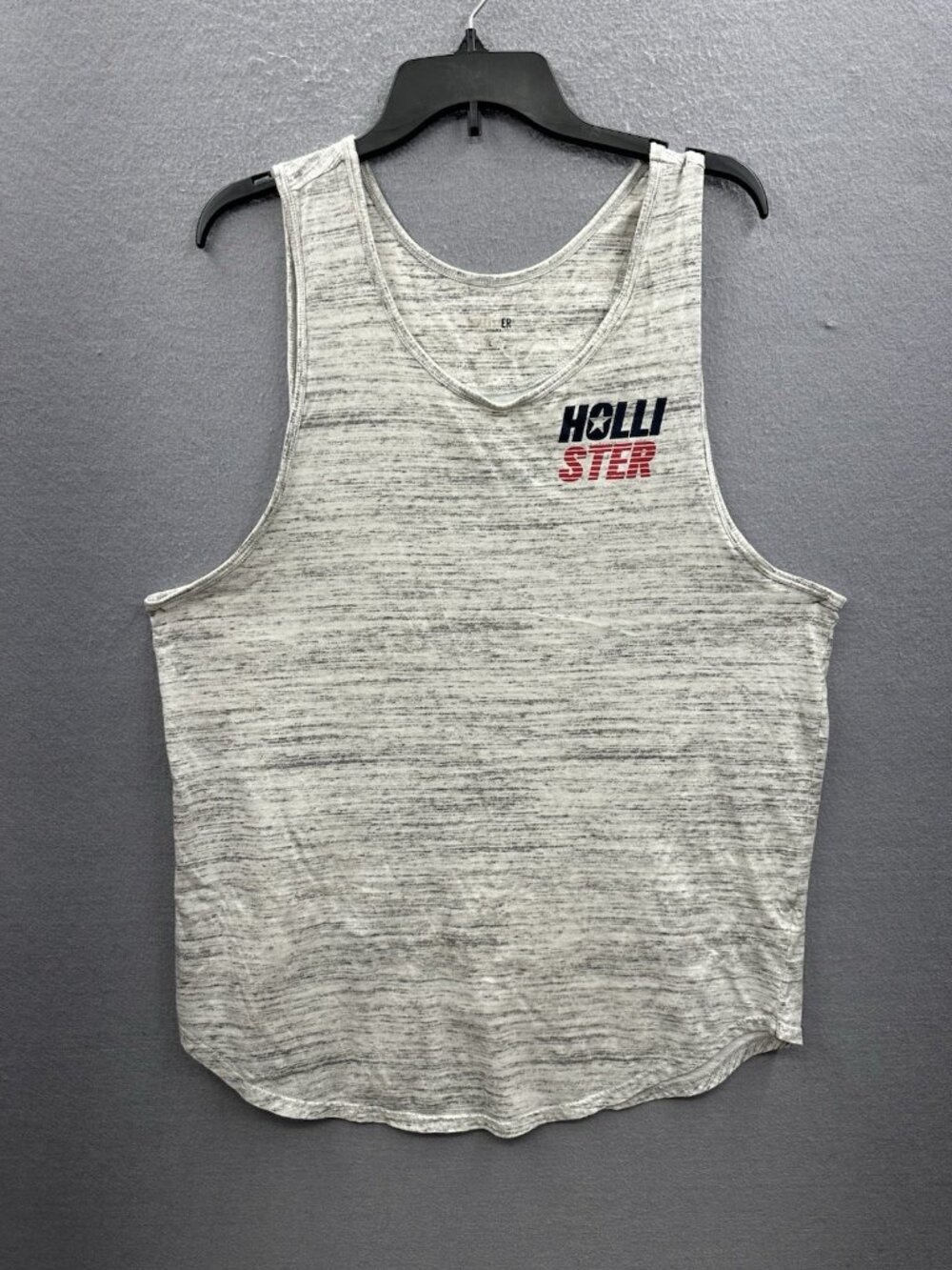 Hollister Tank Tom Men Size L Flag Logo Light Gray 4th Of July